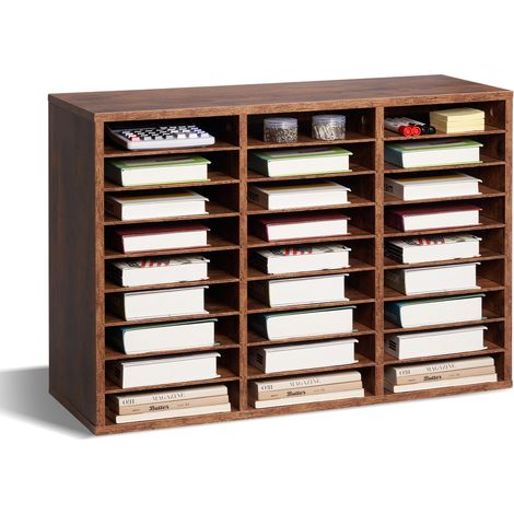VEVOR Organizador de Literatura, Clasificador de Archivos de 27 Compartimentos 800 x 297 x 550 mm con Estantes Extraíbles, Clasificador de Madera de Aglomerado para Oficina, Hogar, Marrón Oscuro