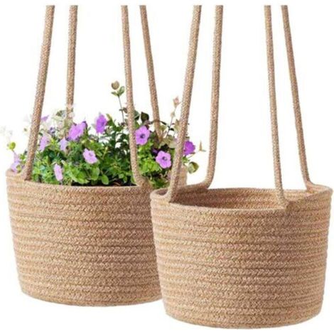 2pcs Macramé Pot Suspendu, Panier De Fleurs en Macramé Corde De Coton Suspendus Panier Pot De Fleur Plant Hangers Plante Porte Pot Décoration pour Pot De Fleurs Fait à La Main