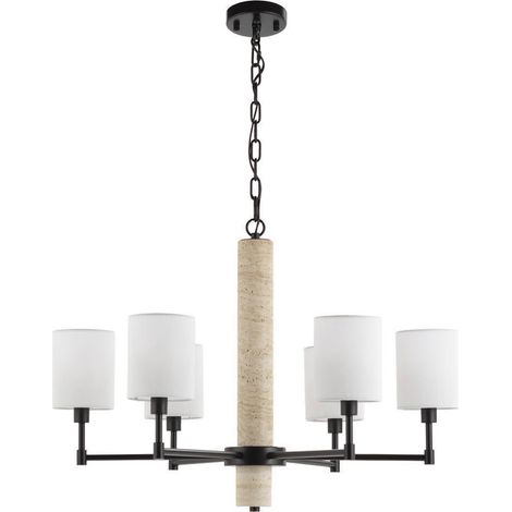 Suspension travertin et métal noir - beige travertin et noir (1/3)