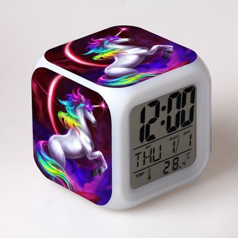 Réveil numérique Licorne Fille, Cube LED LCD Lumineux (1/5)