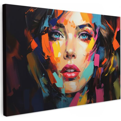 TABLEAU SUR TOILE Femme - Portrait - Coloré - Art Toile Peinture Grand Format XXL 150x100 cm