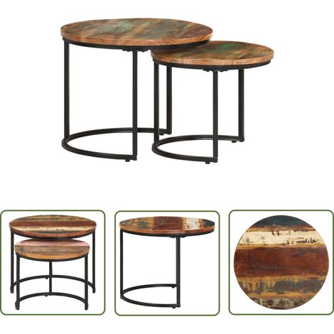 The Living Store Tables gigognes 2 pcs Bois de récupération massif - Table Basse - Tables Gigognes - Mobilier Design - Meubles Vintage - Meubles Écologiques (1/5)