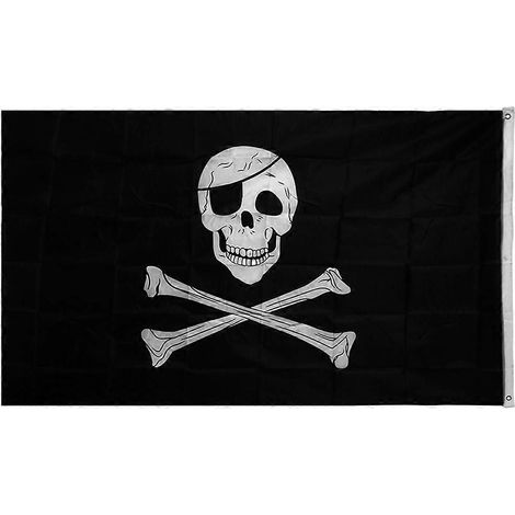 Große Piratenflagge mit Totenkopf und gekreuzten Knochen (Jolly Roger) mit Öse, 90 x 150 cm