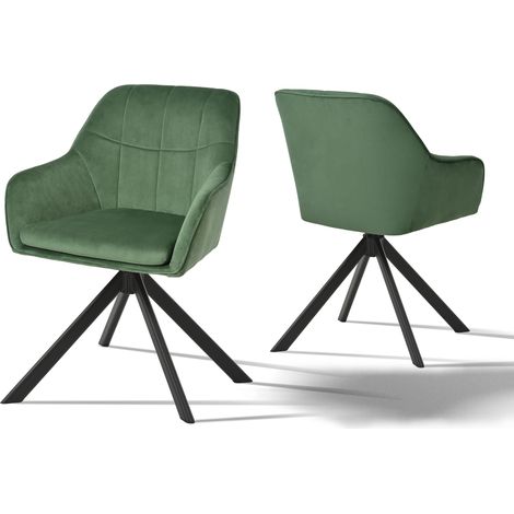 Goeurvant Sillas Giratoria Moderna con Cojín Doble Grueso, Respaldo Ancho y Reposabrazos Ergonómicos -  Juego de 2 - Verde