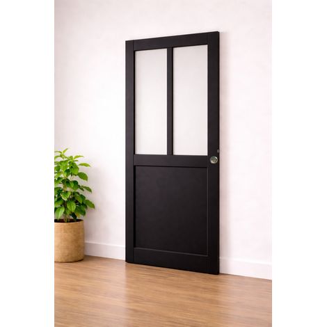 Porte Coulissante Atelier Noir H204 X L63 Cm, Coquilles, Tire Doigt Gd Menuiseries