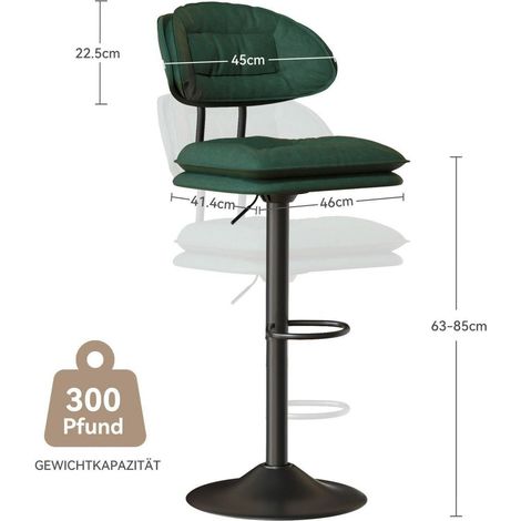 Barhocker 2er Set mit Rückenlehne, höhenverstellbar, drehbar, Military Green (1/5)