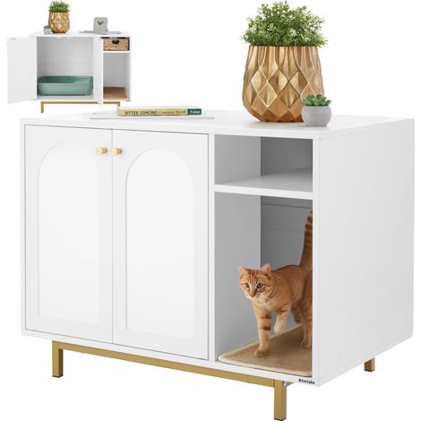 Meuble toilette pour chat 2 en 1, rangement, 2 portes, tapis à griffer (1/5)