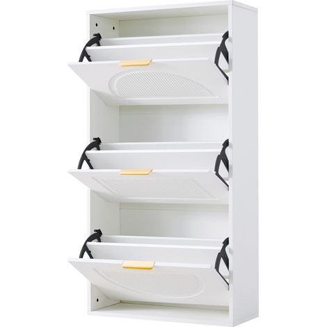 Scarpiera stretta con 3 ribalte bianca 60 x 24 x 114 cm (1/5)