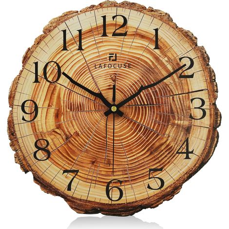 30cm Anneau Annuel Horloge Murale Bois MDF, Silencieuse Rustique Marron, Vintage Retro Pendule Murale Deco pour Salon Cuisine Chambre Bureau (1/5)