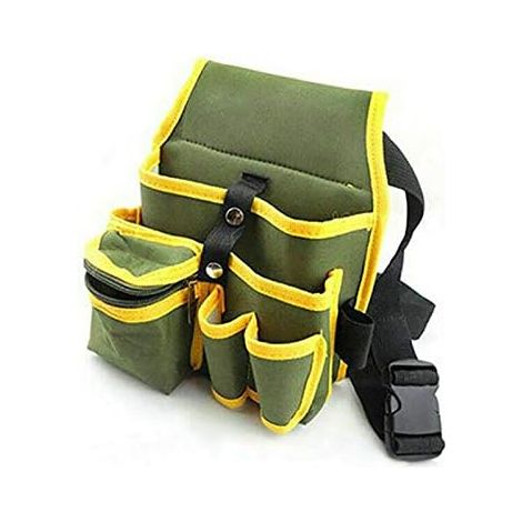 1x Ceintures porte-outils en Tissu Oxford, Pochette/Sacoches à Outils avec Multiples Poches, Ceinture Ajustable, Pour Bricolage, Électricien, Plombier, Constructeur, Menuisier - Vert & Jaune (1/5)