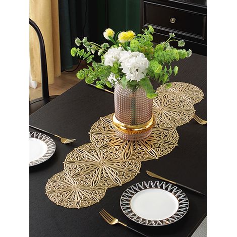 Chemin de table à fleurs ajourées (1 pièce) : Chemin décoratif à l'aspect lin élégant pour table à manger, étagère de cuisine, fête, mariage ou décoration de maison. (1/5)