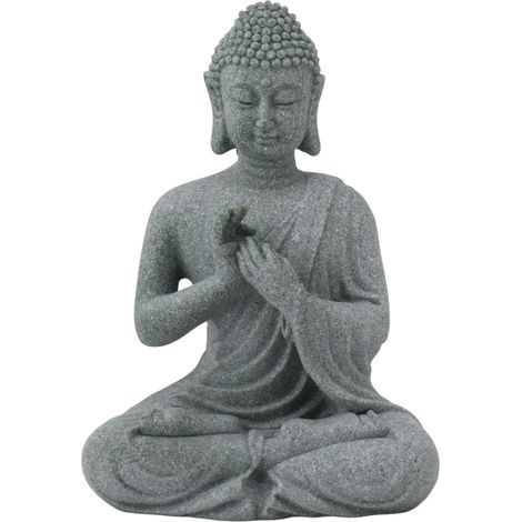 Statue de bouddha en grès vert, Sculpture bouddhiste assise, ornement pour salon et cour, 7135K-01
