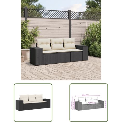 The Living Store 3-tlg. Garten-Sofagarnitur mit Kissen Schwarz Poly Rattan - Gartensofas - Outdoor Möbel - Gartenmöbelset - Rattan Gartenmöbel - Lounge Set (1/3)