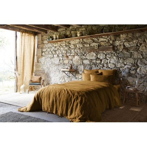 Housse de couette "Soline" toutes dimensions Lin lavé l'Effet Papillon - Soline Caramel - Housse de couette 140 x 200 cm