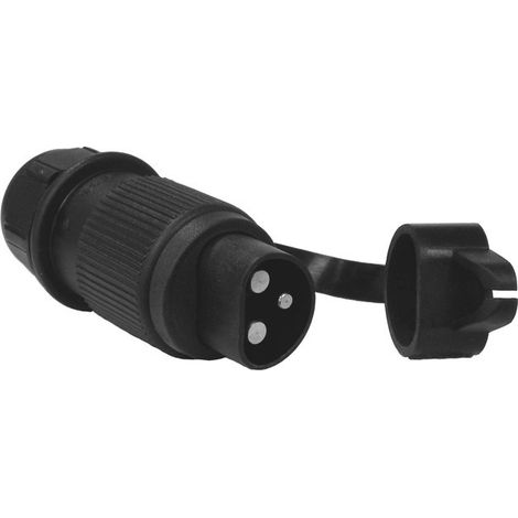 Fiche mâle 3 pôles 12 V – 2 plots + 1 – Capuchon protecteur pour sécurité – Pour installations électriques professionnelles (1/3)