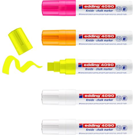 Edding 4090 4-4090-5999 Marqueur craie blanc, blanc, jaune fluorescent, orange fluorescent, rose fluorescent 4 mm, 15 m (1/5)