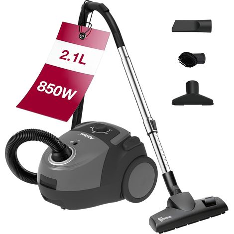Aspirateur avec Sac 850W 2.1L 9m portée, filtre HEPA, aspiration réglable, sols/moquettes, compact, léger, anti-poils (1/5)