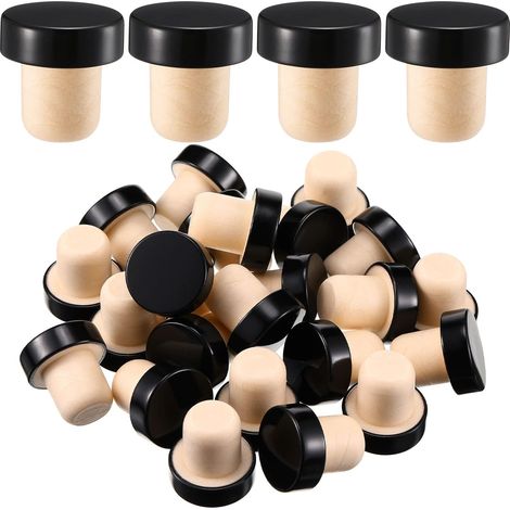 30 bouchons de liège en forme de T - Bouchons de fermeture réutilisables pour bouteilles de vin/bière et loisirs créatifs (noir)