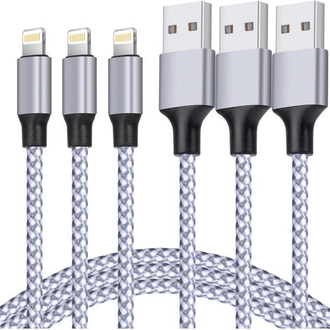 Chargeur pour iPhone, câble Lightning, lot de 3 câbles de charge USB de 1,8 m (1/5)