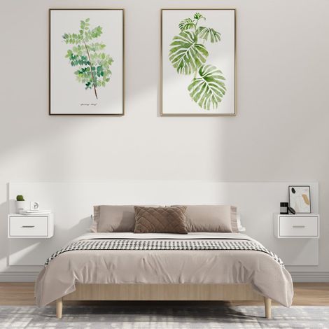 Tête de lit avec armoires, Tête de lit avec tables de chevet Blanc Bois d’ingénierie CDE51393