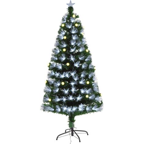 Árbol de Navidad artificial con luces, 120 cm de altura, LED de fibra óptica + 20 bombillas + soporte, 130 ramas, estrella en la cima, verde brillante. (1/5)