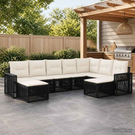 vidaXL Set Divano da Giardino 9 pz Nero e Bianco Crema polyrattan (1/5)