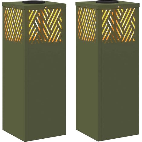 Set di 2 lampade solari LED per vialetto 18 x 18 x 50 cm resistenti e moderne da giardino esterno in acciaio verde oliva 020052541
