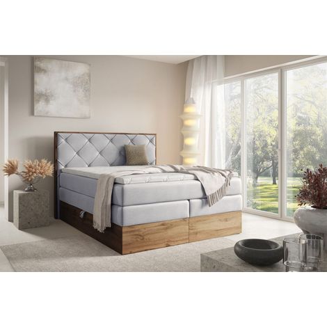 Boxspringbett Schlafzimmerbett NAVEL 200x200cm in Stoff Rouge Grau (1/5)