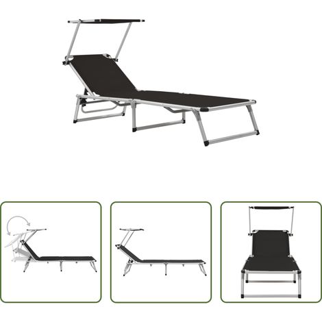 Chaise longue plage - Chaise longue pliable avec toit Aluminium et textilène Noir (1/5)
