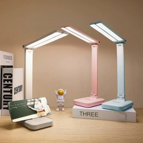 Lampe de bureau bleue, petite lampe de bureau portable avec 3 modes d'éclairage, lampe de bureau rechargeable sur batterie (1/4)