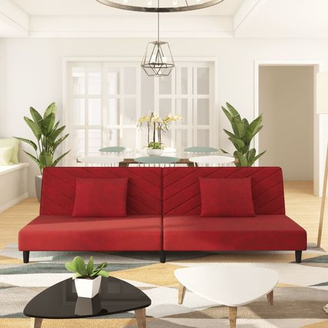 Sofá cama de 2 plazas con dos almohadas terciopelo rojo tinto vidaXL (1/5)