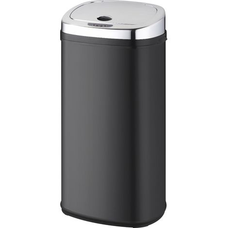 Poubelle de cuisine automatique 42L LARGO Noir brillant en acier INOX avec cerclage (1/5)