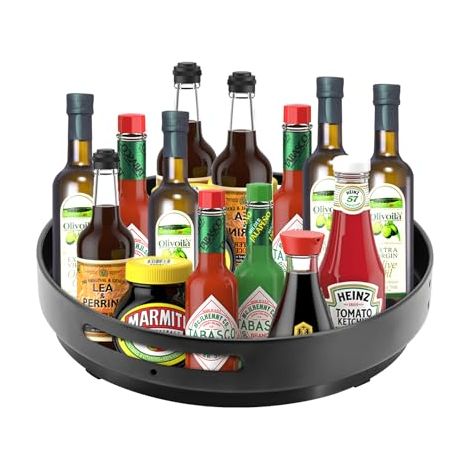 Étagère à épices rotative de 31 cm - Plateau tournant en métal - Plateau tournant - Organiseur pour armoire, plan de travail, armoire, table dans la cuisine, garde-manger (acier, noir) (1/5)