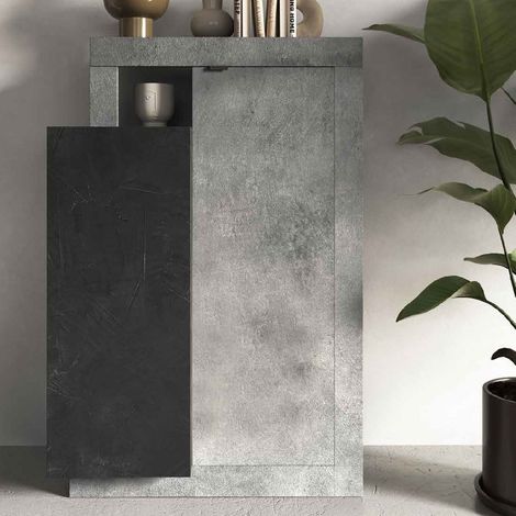 Credenza colonna soggiorno 2 ante L87x142x42 cm - Freedom  cemento / piombo (1/2)