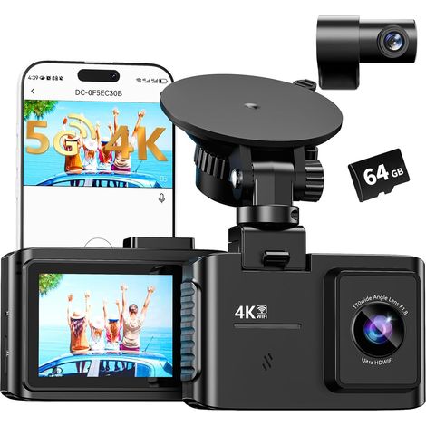 Dash Cam - 4K Dual Channel Front And Rear Camera - 170° Wide Angle - WiFi 5 GHz - IPS 2.0 Inch Screen - G-Sensor - Loop Recording - Night Vision - Parking Mode - 1 Unit