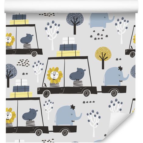 Papel pintado de animales en coches para salón y dormitorio, 50x1000 cm. (1/5)