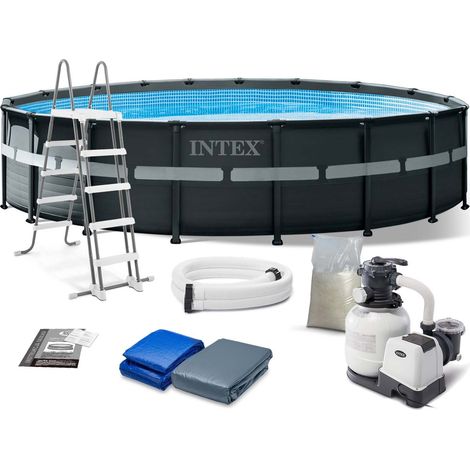 Piscine tubulaire 549 x 132 cm – 12-en-1 – Cadre métallique renforcé – Pompe de filtration incluse – Tapis de protection
