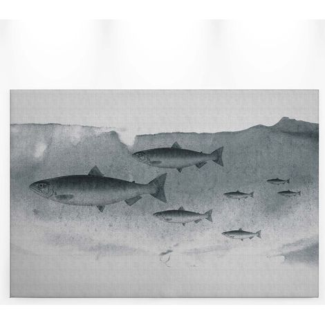 Tableau salle de bain gris animaux | Tableau mer avec poissons pour couloir | Tableau sur toile animaux gris & blanc bureau 0,9 x 0,6 m (1/5)