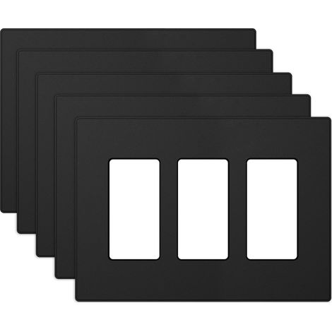 Lot de 5 plaques murales décoratives sans vis à 3 voies, plaque frontale en thermoplastique incassable de taille moyenne pour interrupteur de prise de courant décorateur, noir mat (1/5)