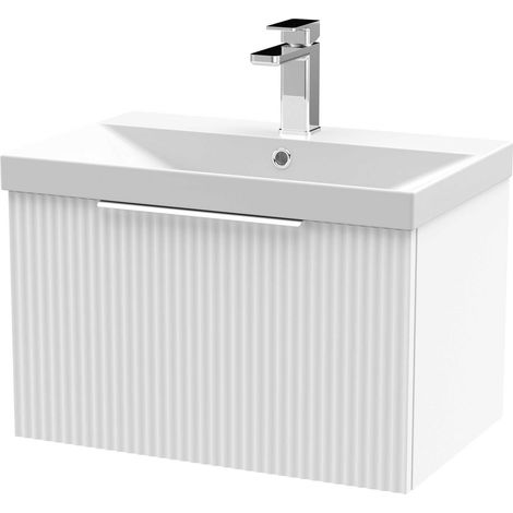 Hudson Reed Fluted Wall Hung 1-Drawer Vanity Unit with Basin 3 600mm Wide - Satin White (1/5)