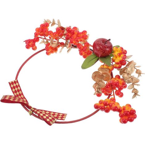 Couronne de pommes festive pour décoration de porte, style Nouvel An, 32 x 26 x 6 cm, usage intérieur, 1 pièce (1/5)