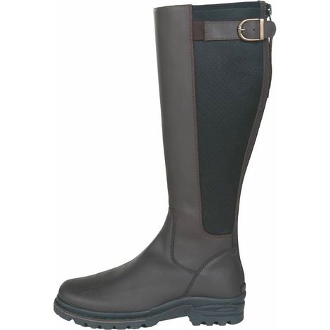 Stivali equitazione in cuoio grasso con fodera in peluche e inserto elastico per donna e uomo modello Glosgow: 36, marrone scuro 2100 (1/4)