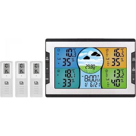 Cyslmuk – Station météo numérique – 3 capteurs à distance 100m – Moniteur d'humidité et température – Écran couleur 7,4 pouces – Prévisions météo - 328ft (1/5)