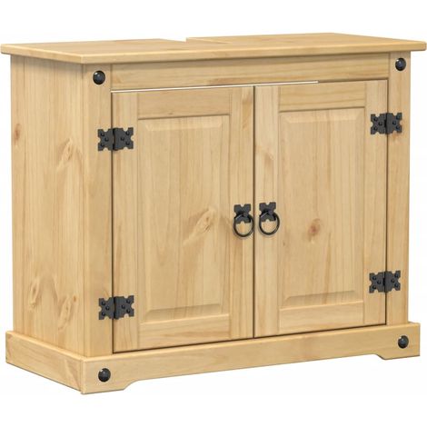 Mobile lavabo grande con spazio di stivaggio 73 x 33 x 60 cm in legno massello di pino finitura miele 020056358