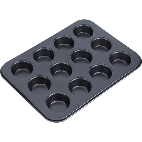 Moule à muffins rond antiadhésif à 12 cavités, pour la cuisine et le bricolage (noir) (1/5)