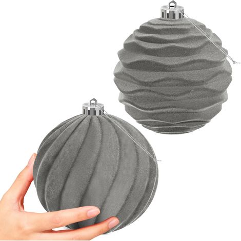 2 PCS Grandes Boules de Noël en Velvet Ornaments Ensemble de Suspension à l'épreuve pour Les décorations de fête de l'arbre de Noël (Gris, 15 cm) (1/5)