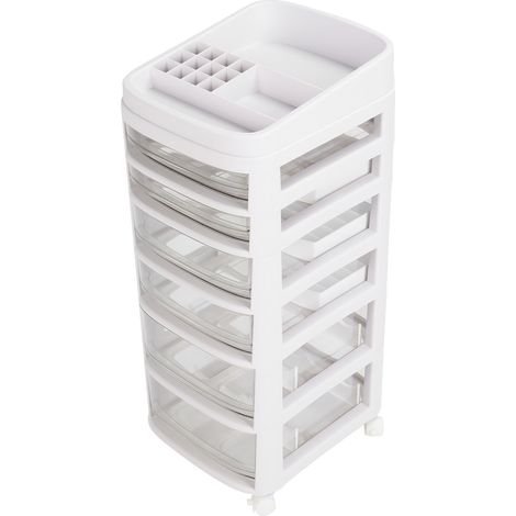 Boîte de rangement pour vernis à ongles, bijoux et cosmétiques, 6 tiroirs, avec roulettes, support multicouche. (1/5)