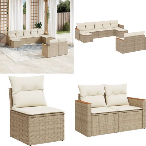 9-tlg. Garten-Sofagarnitur mit Kissen Beige Poly Rattan - Gartenmöbel - Outdoor-Lounge - Rattan Gartenset - Sofagarnitur - Lounge Set - Home & Living (1/5)