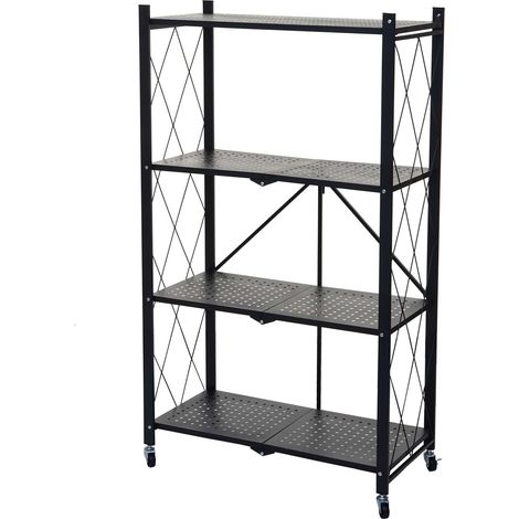Estantería HHG-783, estantería de pie, estantería de salón, acero plegable/plegable, negro, 4 niveles (1/5)