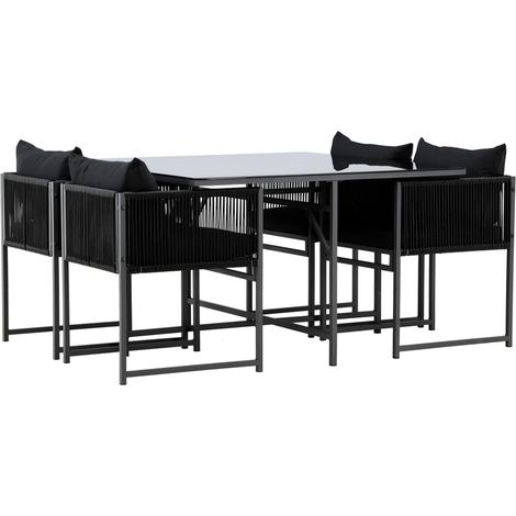 Ensemble Table de Jardin & 4 Chaises "Noto" 120cm Noir